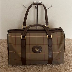Auth Burberrys Vintage Canvas/Leather Travel Bag